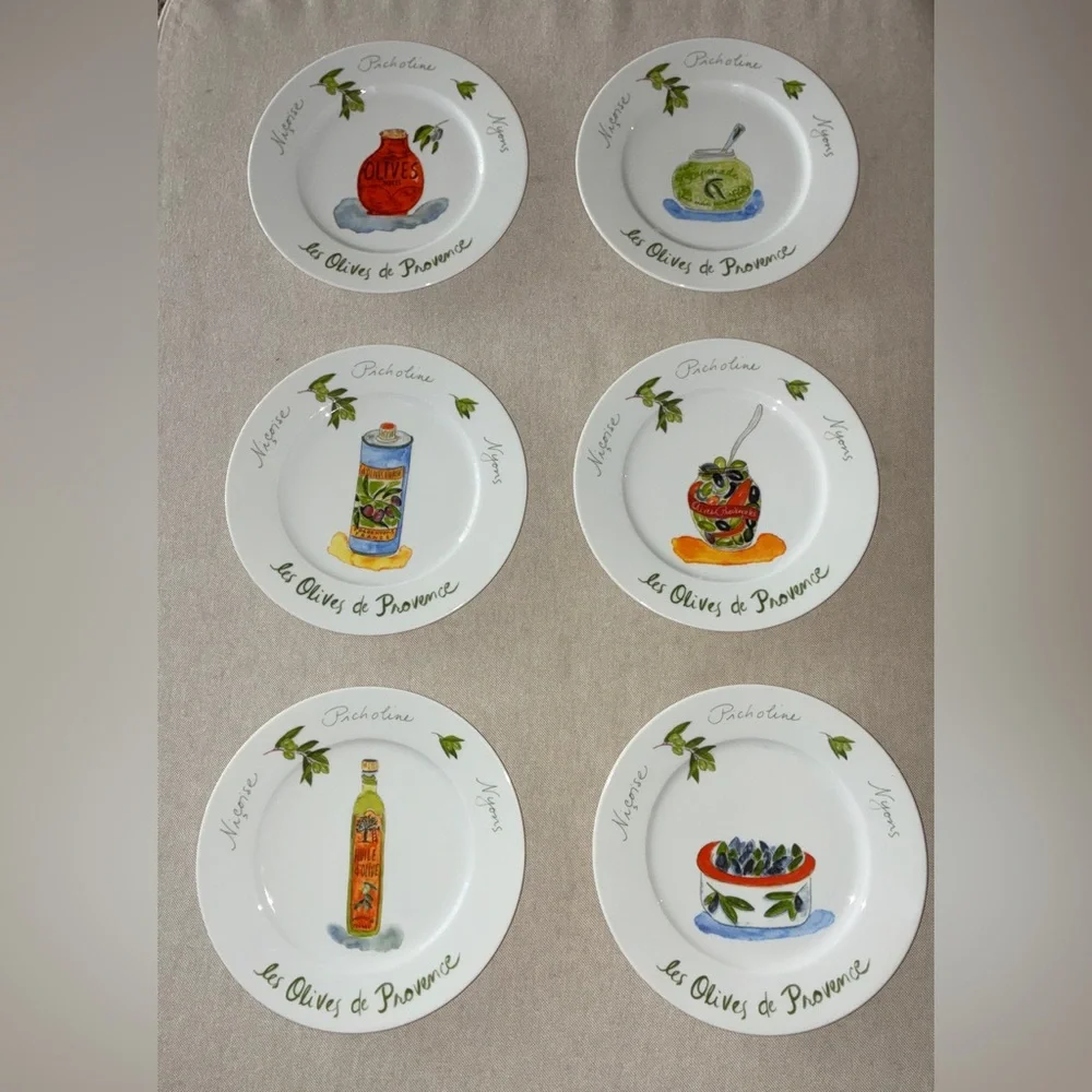 Crate & Barrel LES OLIVES DE PROVENCE Appetizer Plate Set 6 pc Revol France